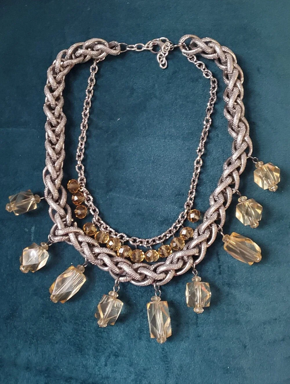 Vintage Silver-Tone Necklace with Citrine Bead Drops